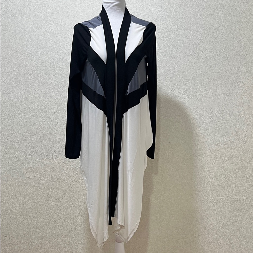 Double Zero Black White Gray Open Front Long Cardigan